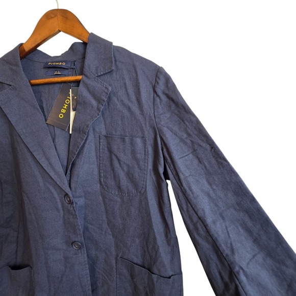 New Piombo Linen Blend Large Blue Blazer Jacket - Picture 5 of 12